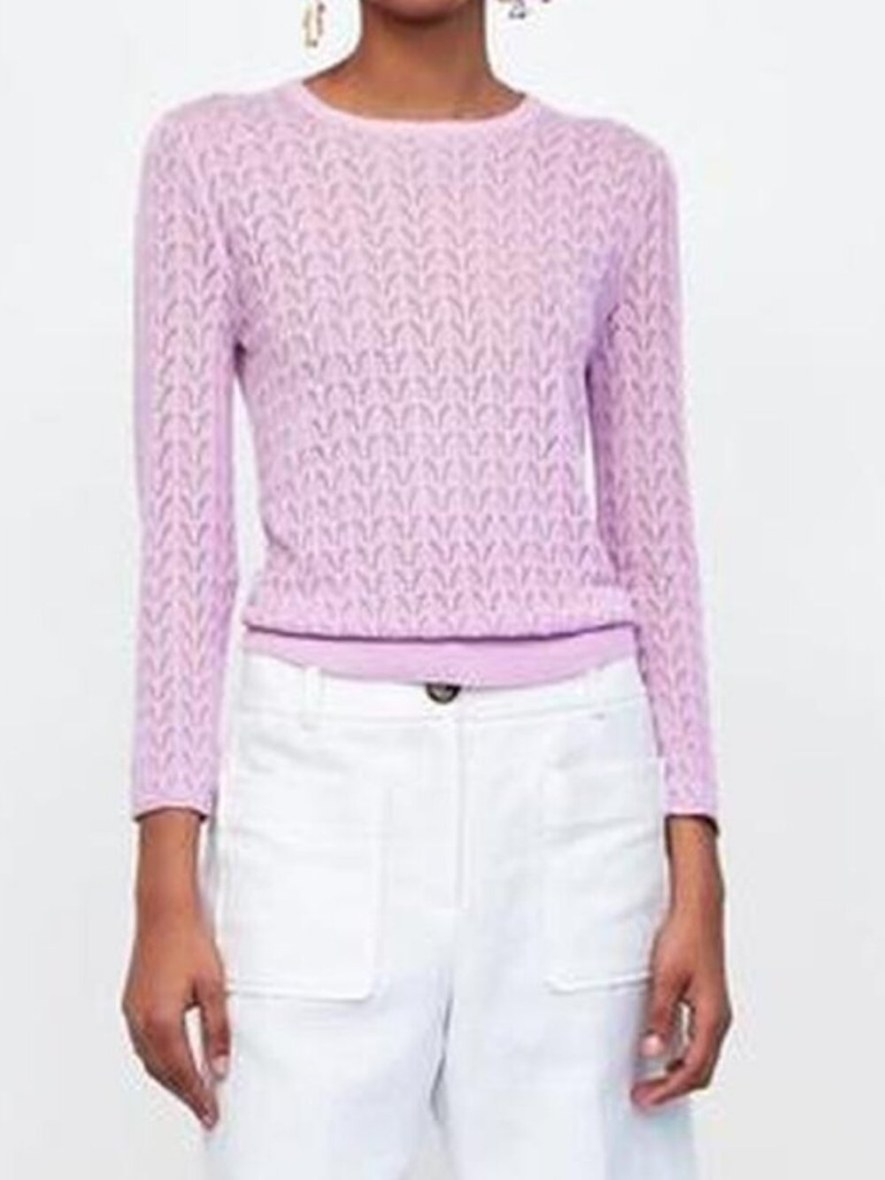 Pink Zara Pointelle Knit Long Sleeve Top